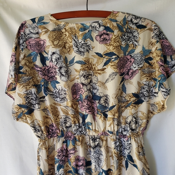 American And Beyond Caftan Dress Womens Size L Tan Floral Maxi High Front Slits - Picture 11 of 14